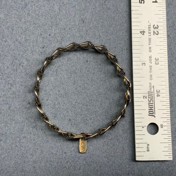 Natasha Double Chain Bangle Bracelet 3.25 In Pale Gold Silver Metallic Chic - Picture 3 of 3